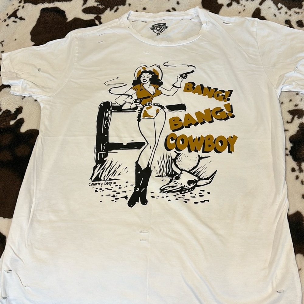 Size M country deep “bang bang cowboy” oversized tee